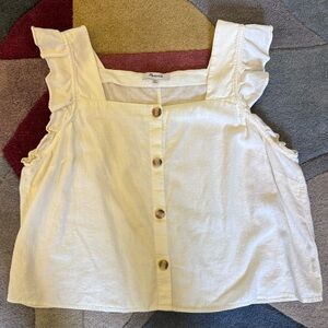 Madewell White Linen Blend Ruffle Sleeve Button Front Top XXL Square Neck Blouse